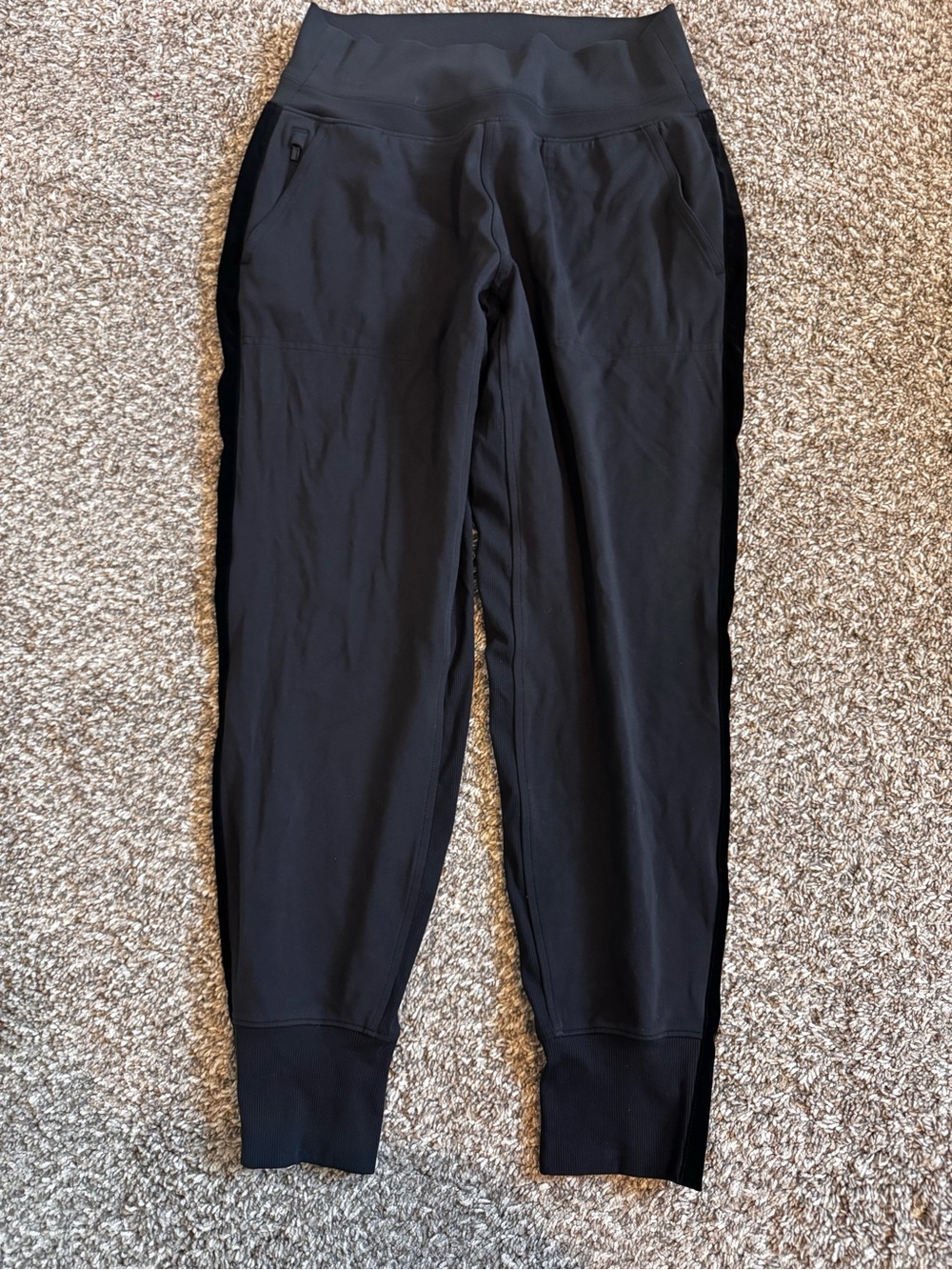 Athleta Venice Velvet Stripe Jogger Pants Women M Black #631855 Tuxedo
